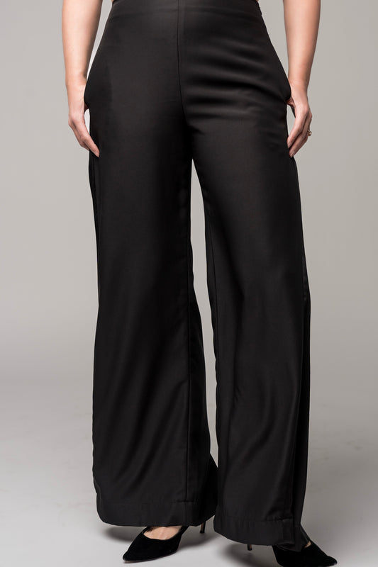 formal black pants, minimalist formal black pants, formal black pant set, black dress pants, concert black, concert attire, dressy black trousers wide leg black trousers, wide leg black pants, women's tux pants, breathable pants, flat-front black pants with pockets, pants with satin side stripe